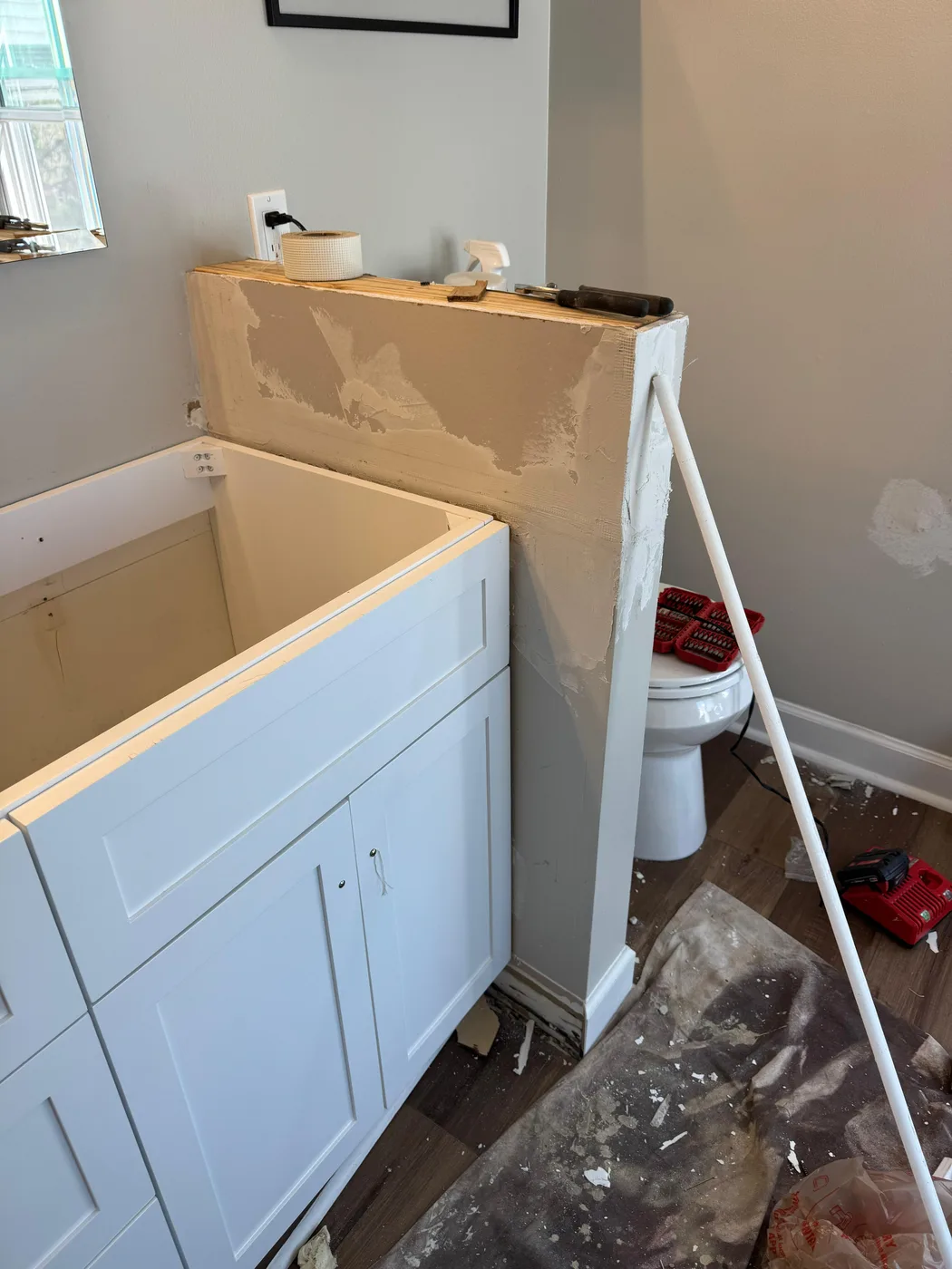 Bathroom remodel in progress around the tub